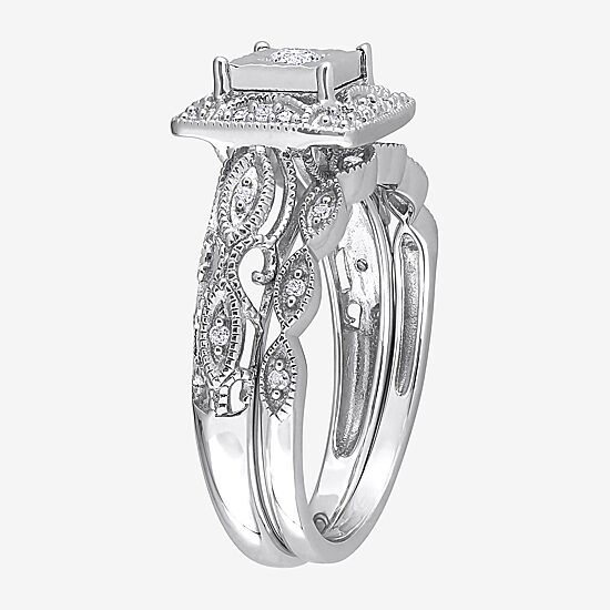Womens 1/5 CT. Natural White Diamond Sterling Silver Bridal Set