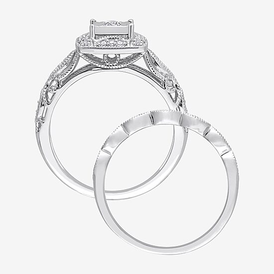 Womens 1/5 CT. Natural White Diamond Sterling Silver Bridal Set