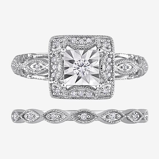 Womens 1/5 CT. Natural White Diamond Sterling Silver Bridal Set