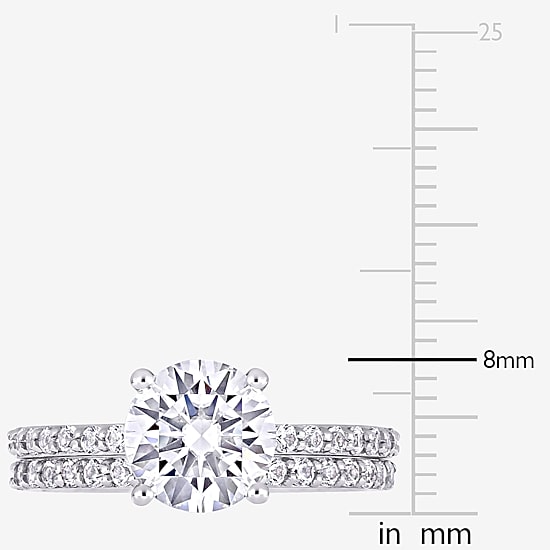 Womens Lab Created White Sapphire 10K Gold Round Side Stone Bridal Set