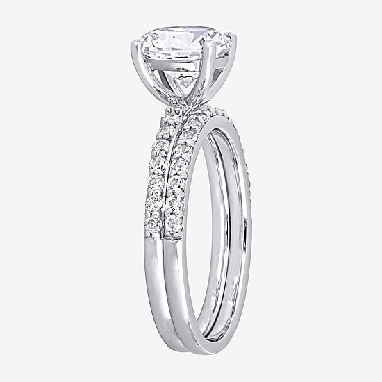 Womens Lab Created White Sapphire 10K Gold Round Side Stone Bridal Set