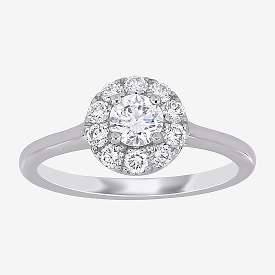 (D-E / Vs1) Womens 3/4 CT. T.W. Lab Grown White Diamond 14K Gold Round Halo Engagement Ring