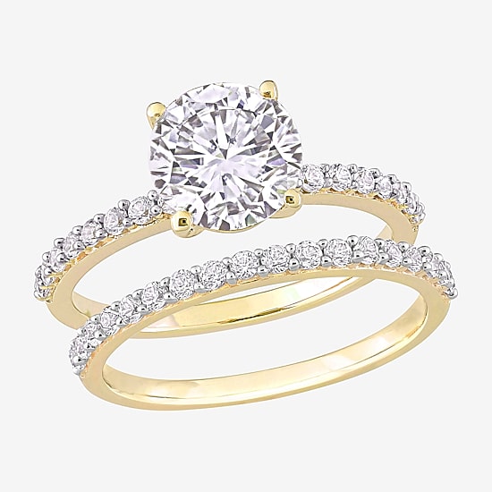 Womens Lab Created White Sapphire 10K Gold Round Side Stone Bridal Set