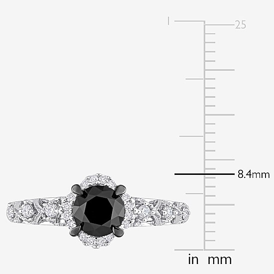 Womens 3/4 CT. T.W. Natural Black Diamond 14K Gold Round Side Stone Halo Engagement Ring