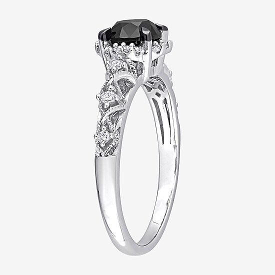 Womens 3/4 CT. T.W. Natural Black Diamond 14K Gold Round Side Stone Halo Engagement Ring