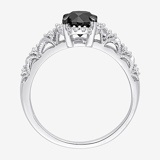 Womens 3/4 CT. T.W. Natural Black Diamond 14K Gold Round Side Stone Halo Engagement Ring