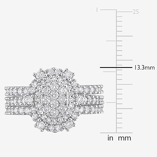 Womens 1 1/2 CT. T.W. Natural White Diamond 10K Gold Oval Side Stone Halo Bridal Set