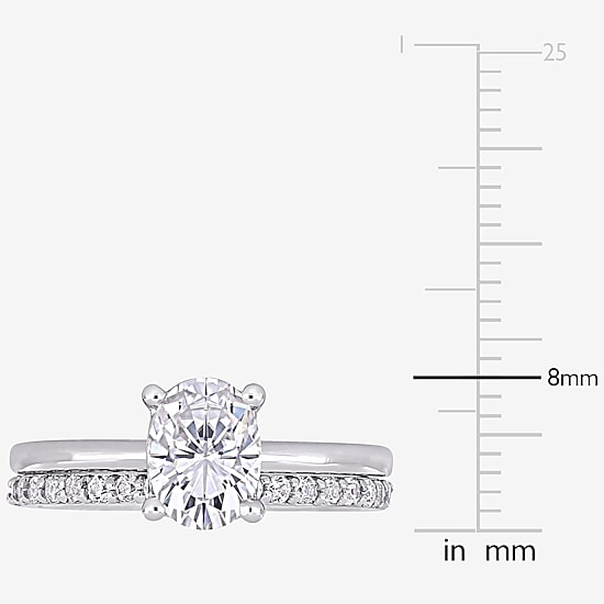Womens Lab Created White Sapphire 10K Gold Oval Solitaire Bridal Set