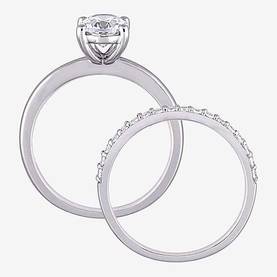 Womens Lab Created White Sapphire 10K Gold Oval Solitaire Bridal Set