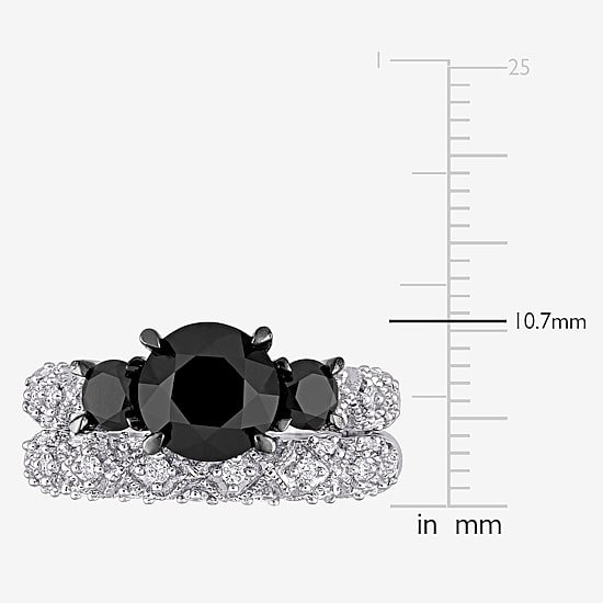 Midnight Black Womens 3 CT. T.W. Natural Black Diamond 10K Gold Round Side Stone 3-Stone Bridal Set
