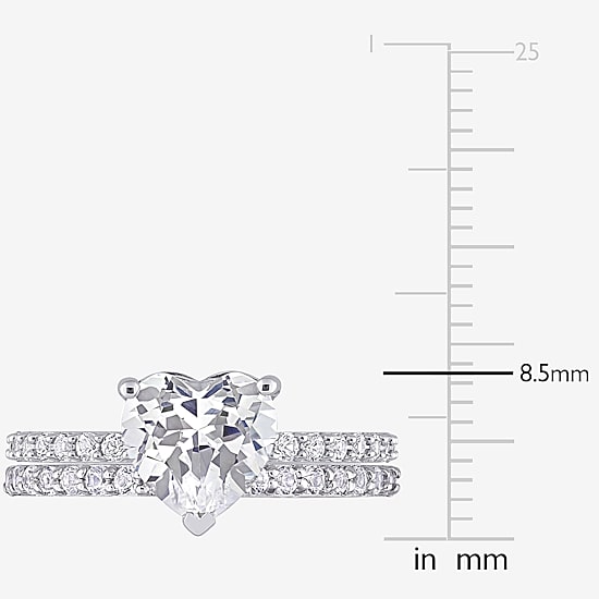 Womens Lab Created White Sapphire 10K Gold Heart Side Stone Bridal Set