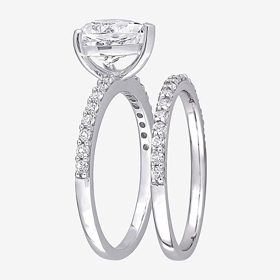 Womens Lab Created White Sapphire 10K Gold Heart Side Stone Bridal Set