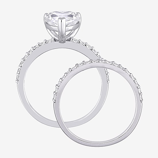 Womens Lab Created White Sapphire 10K Gold Heart Side Stone Bridal Set