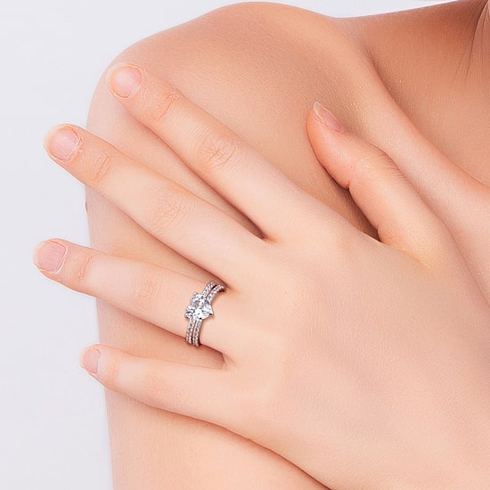 Womens Lab Created White Sapphire 10K Gold Heart Side Stone Bridal Set