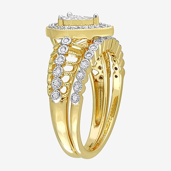 Womens 1/3 CT. T.W. Natural White Diamond 18K Gold Over Silver Pear Side Stone Halo Bridal Set