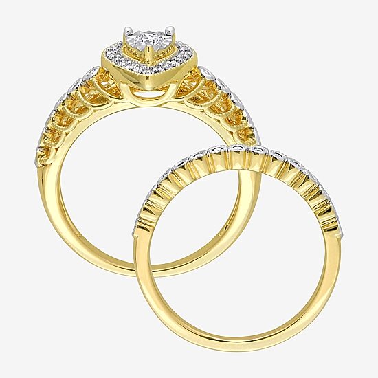 Womens 1/3 CT. T.W. Natural White Diamond 18K Gold Over Silver Pear Side Stone Halo Bridal Set