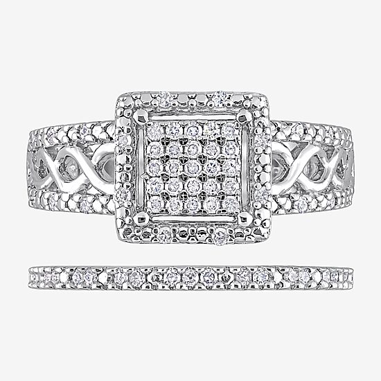 Womens 1/3 CT. T.W. Natural White Diamond Sterling Silver Halo Bridal Set