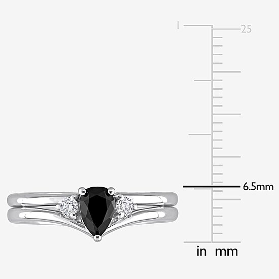 Midnight Black Womens 5/8 CT. T.W. Natural Black Diamond 10K Gold Pear 3-Stone Bridal Set