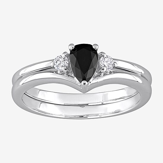 Midnight Black Womens 5/8 CT. T.W. Natural Black Diamond 10K Gold Pear 3-Stone Bridal Set