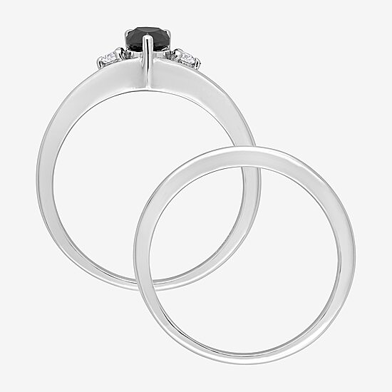 Midnight Black Womens 5/8 CT. T.W. Natural Black Diamond 10K Gold Pear 3-Stone Bridal Set