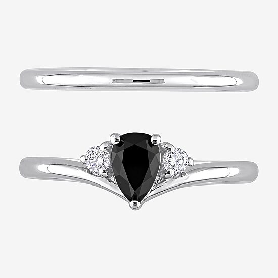 Midnight Black Womens 5/8 CT. T.W. Natural Black Diamond 10K Gold Pear 3-Stone Bridal Set
