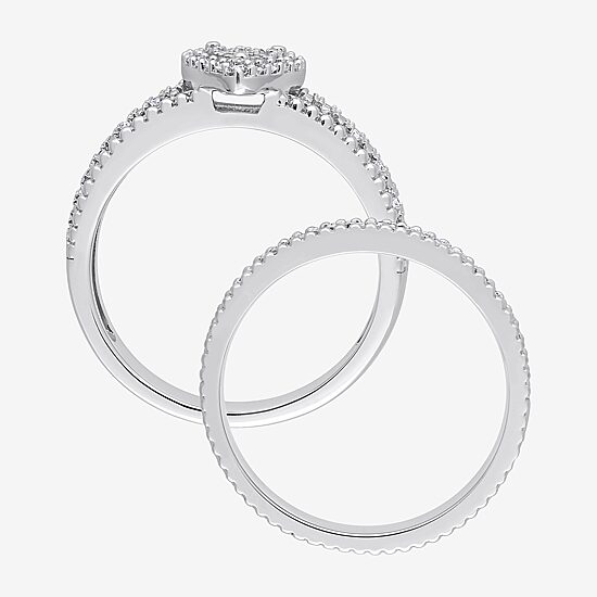 Womens 1/3 CT. T.W. Natural White Diamond Sterling Silver Pear Side Stone Halo Bridal Set