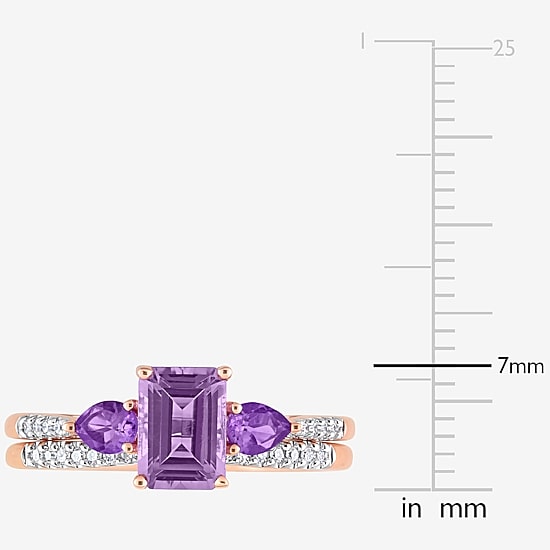 Womens 1/10 CT. T.W. Genuine Purple Amethyst 10K Gold Side Stone 3-Stone Bridal Set