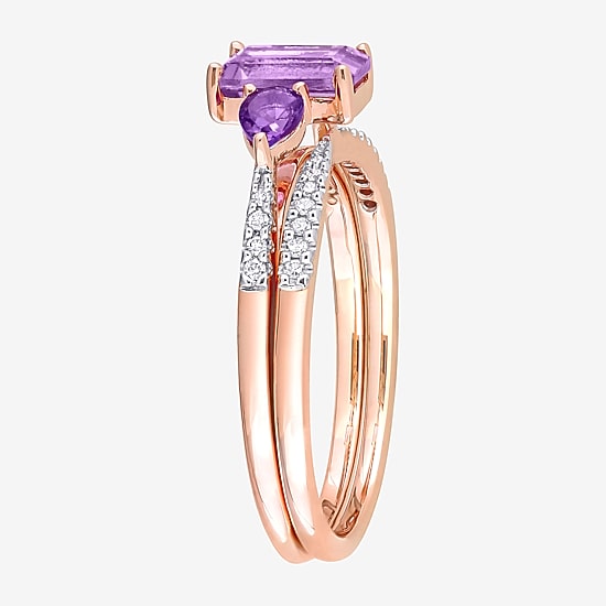 Womens 1/10 CT. T.W. Genuine Purple Amethyst 10K Gold Side Stone 3-Stone Bridal Set