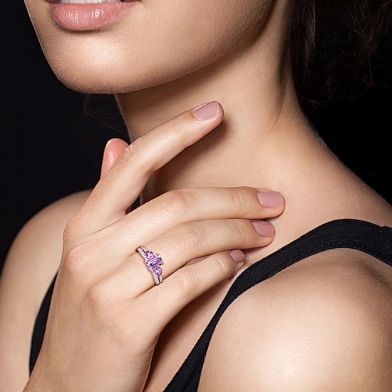 Womens 1/10 CT. T.W. Genuine Purple Amethyst 10K Gold Side Stone 3-Stone Bridal Set