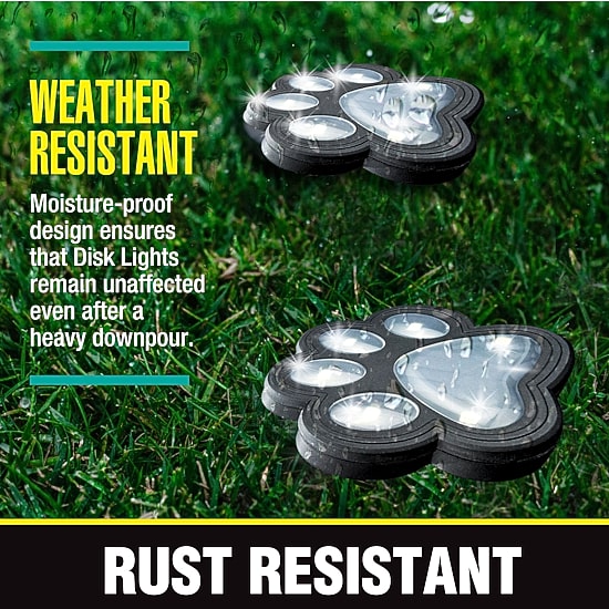 Bell + Howell Solar Powered Paw Print Disk Lights - 4 Pack
