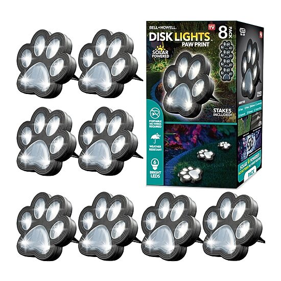 Bell + Howell Solar Powered Paw Print Disk Lights - 8 Pack