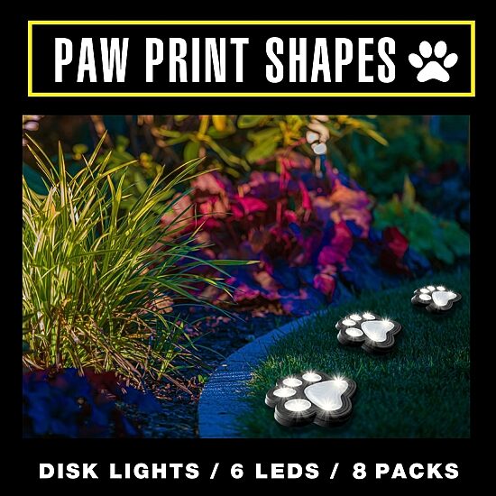 Bell + Howell Solar Powered Paw Print Disk Lights - 8 Pack