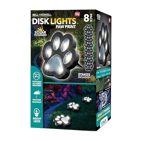 Bell + Howell Solar Powered Paw Print Disk Lights - 8 Pack