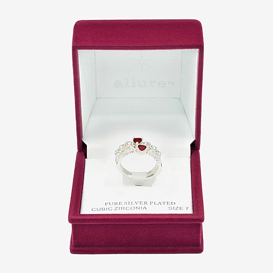 Sparkle Allure Womens Red Crystal Pure Silver Over Brass Heart Ring Set