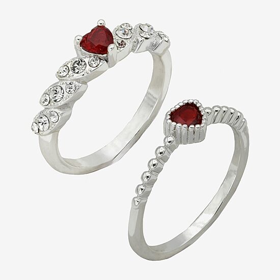 Sparkle Allure Womens Red Crystal Pure Silver Over Brass Heart Ring Set