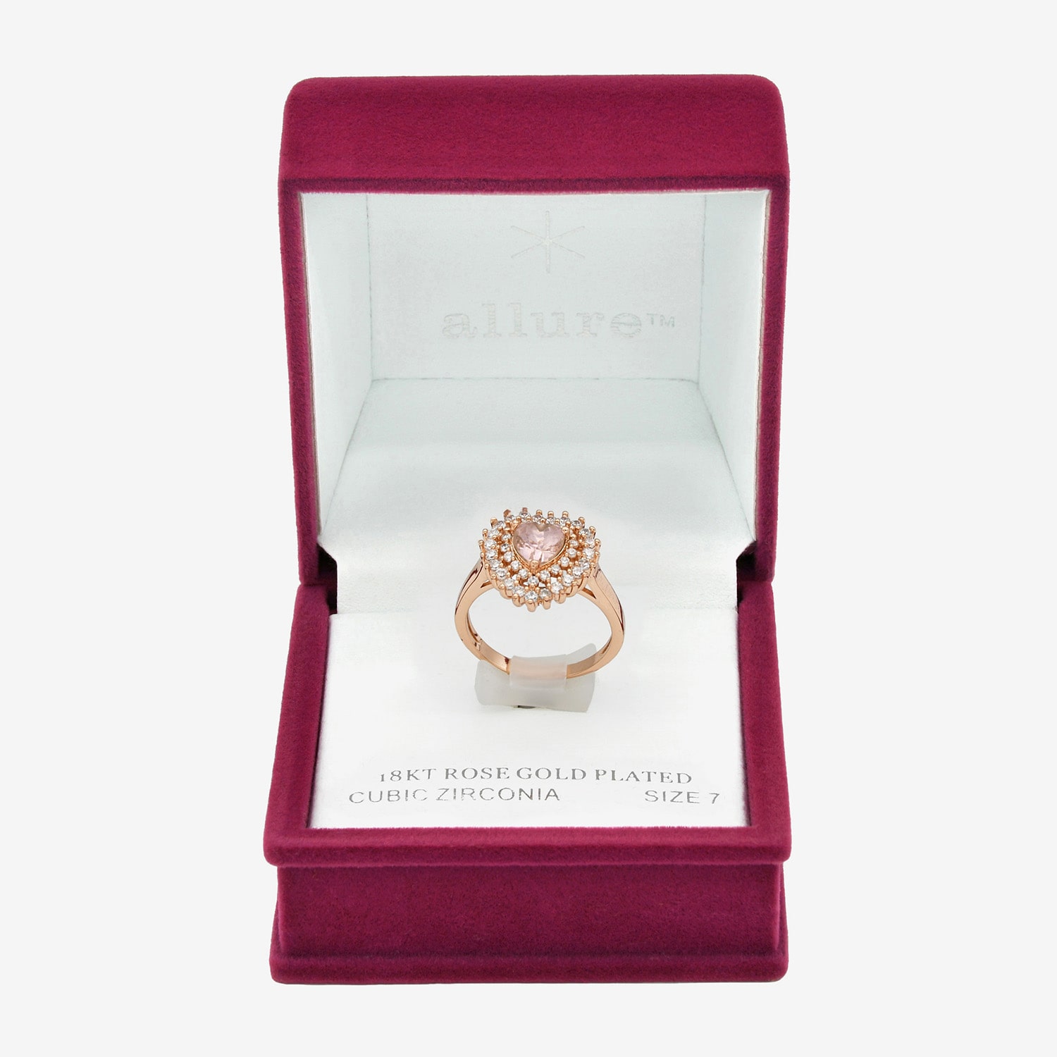 Sparkle Allure Double Halo Womens Pink Crystal 18K Rose Gold Over Brass Heart Cocktail Ring