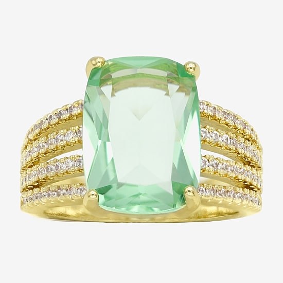 Sparkle Allure Split Shank Womens Green Crystal 14K Gold Over Brass Cocktail Ring
