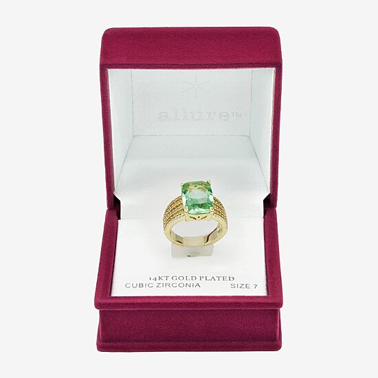 Sparkle Allure Split Shank Womens Green Crystal 14K Gold Over Brass Cocktail Ring