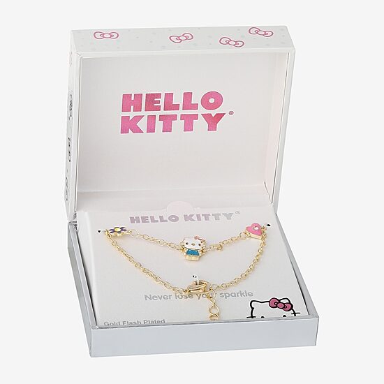 Womens 18K Gold Over Brass Solid Hello Kitty 6 1/2 Inch Link Bracelet