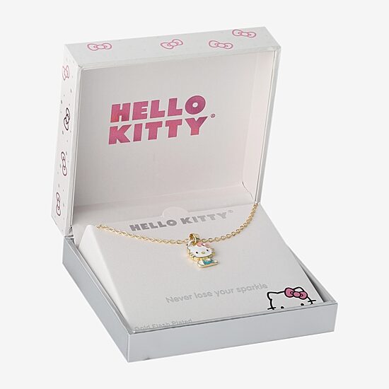 Hello Kitty Womens Pink Crystal 18K Gold Over Brass 18 Inch Pendant Necklace