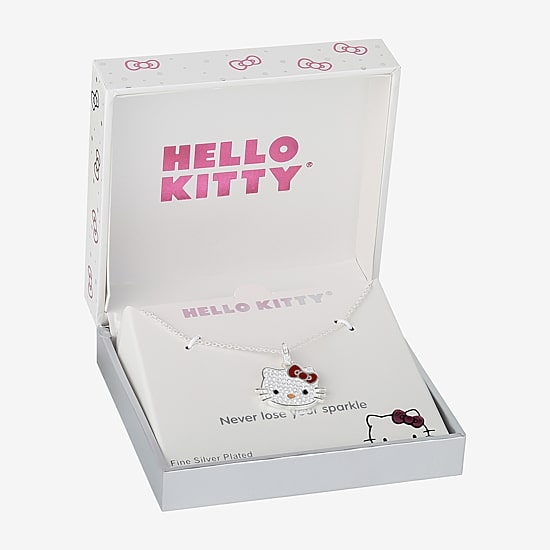 Hello Kitty Womens Crystal Pure Silver Over Brass Bow 18 Inch Pendant Necklace