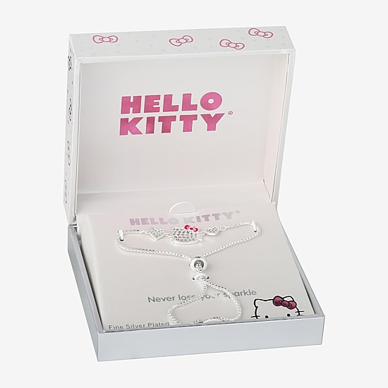 Womens Crystal Bow Heart Hello Kitty Bolo Bracelet