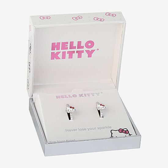 Womens Cubic Zirconia 23.7mm Hello Kitty Hoop Earrings
