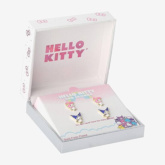 Womens 18K Gold Over Brass Hello Kitty Kuromi My Melody 2 Pair Earring Set