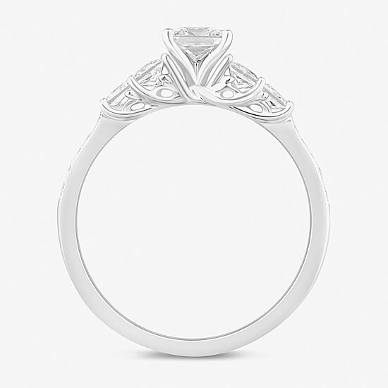 (I / Si2) Womens 1 CT. T.W. Lab Grown White Diamond 10K Gold Side Stone Engagement Ring