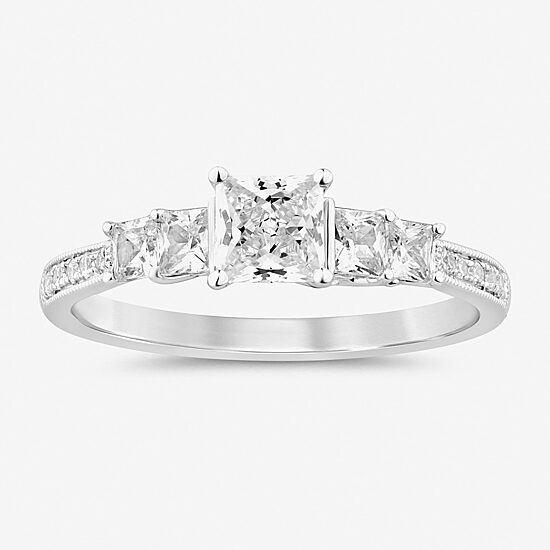 (I / Si2) Womens 1 CT. T.W. Lab Grown White Diamond 10K Gold Side Stone Engagement Ring