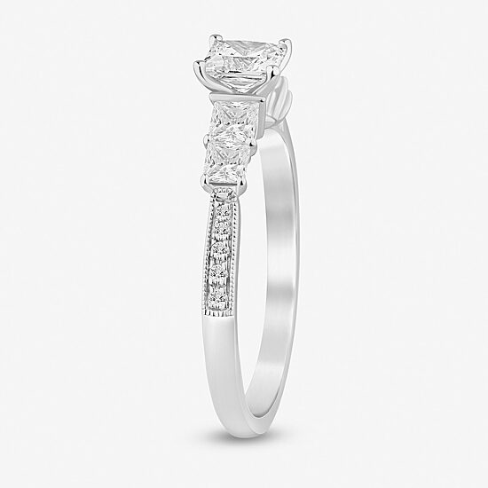 (I / Si2) Womens 1 CT. T.W. Lab Grown White Diamond 10K Gold Side Stone Engagement Ring