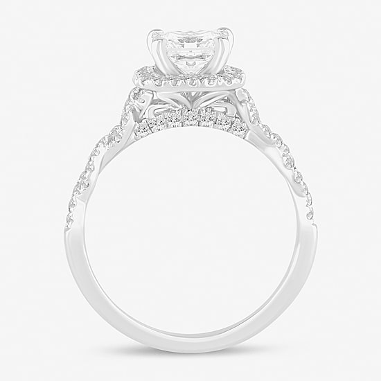 (I / Si2) Womens 1 1/2 CT. T.W. Lab Grown White Diamond 10K Gold Side Stone Engagement Ring