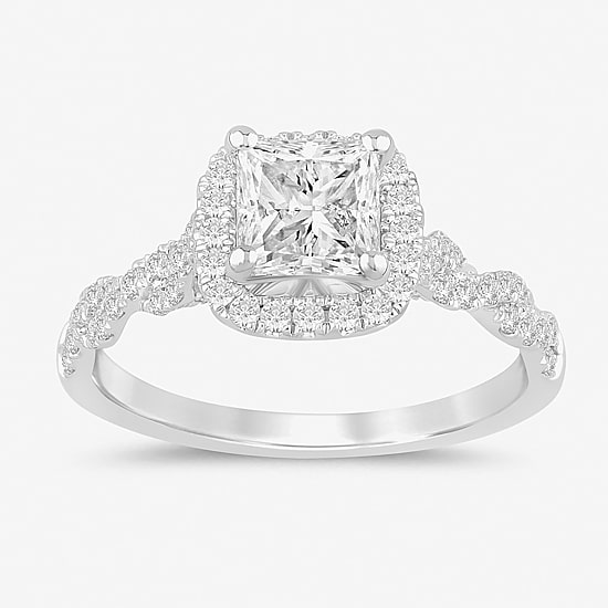 (I / Si2) Womens 1 1/2 CT. T.W. Lab Grown White Diamond 10K Gold Side Stone Engagement Ring