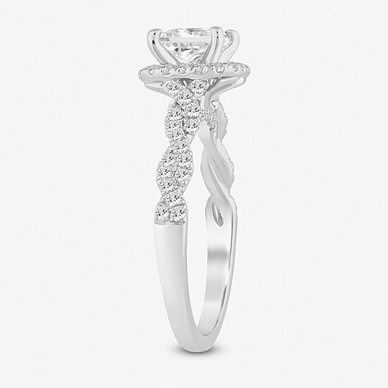 (I / Si2) Womens 1 1/2 CT. T.W. Lab Grown White Diamond 10K Gold Side Stone Engagement Ring